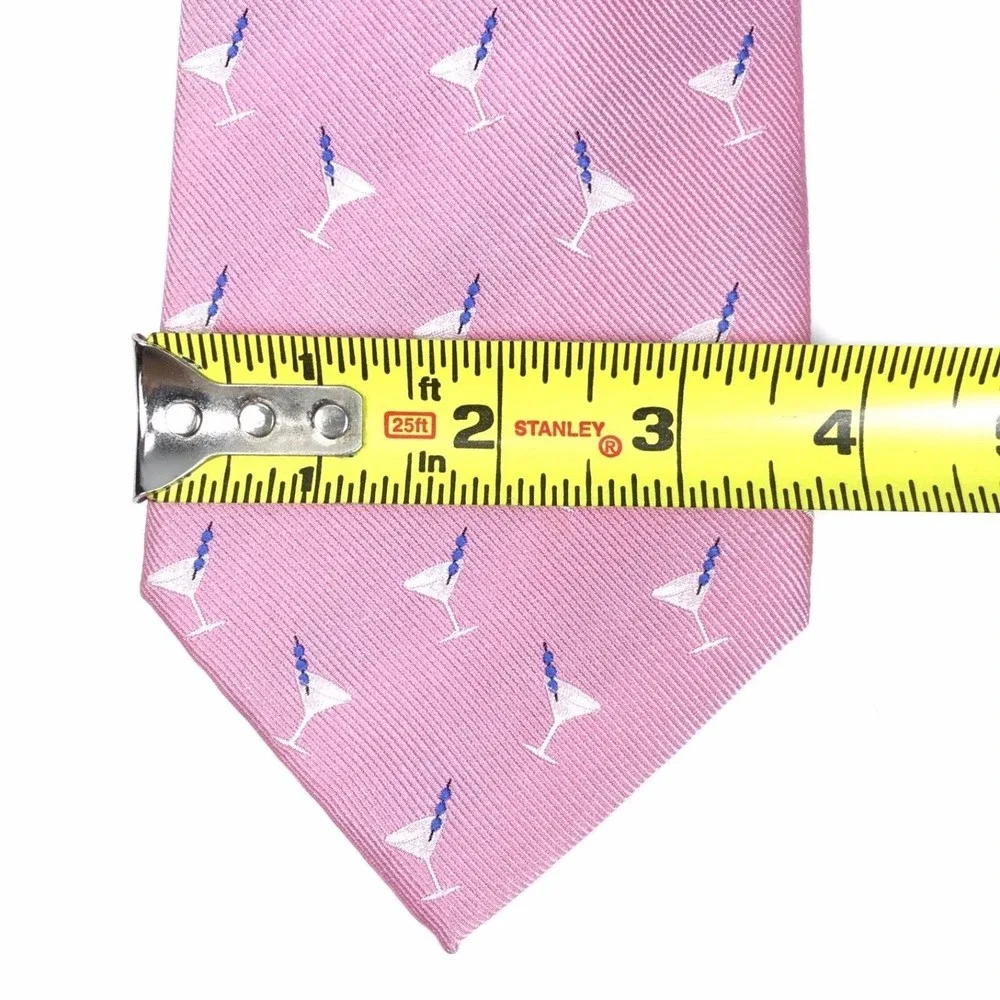 Tasso Elba Men's Tie 100% Silk Tie Handmade Pink Blue Martini Drinks Necktie